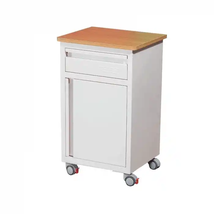 Hasta Başı Komodini | Antibakteriyel Boyalı Gövde, Ahşap Üst Tabla, ABS Tekerlekli E-270