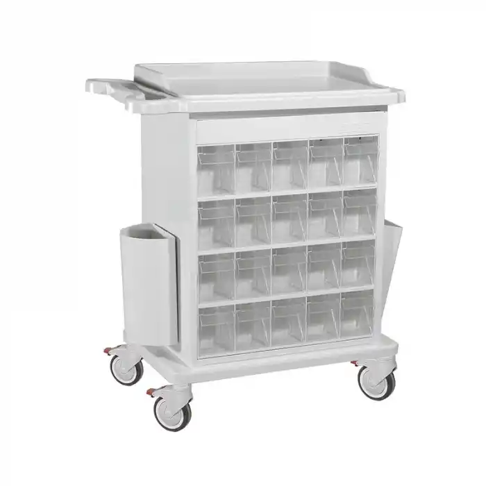 İlaç Dağıtım Arabası | 40 Gözlü İlaç Ünitesi, ABS Üst Tezgah, Antistatik Tekerlekli E-259