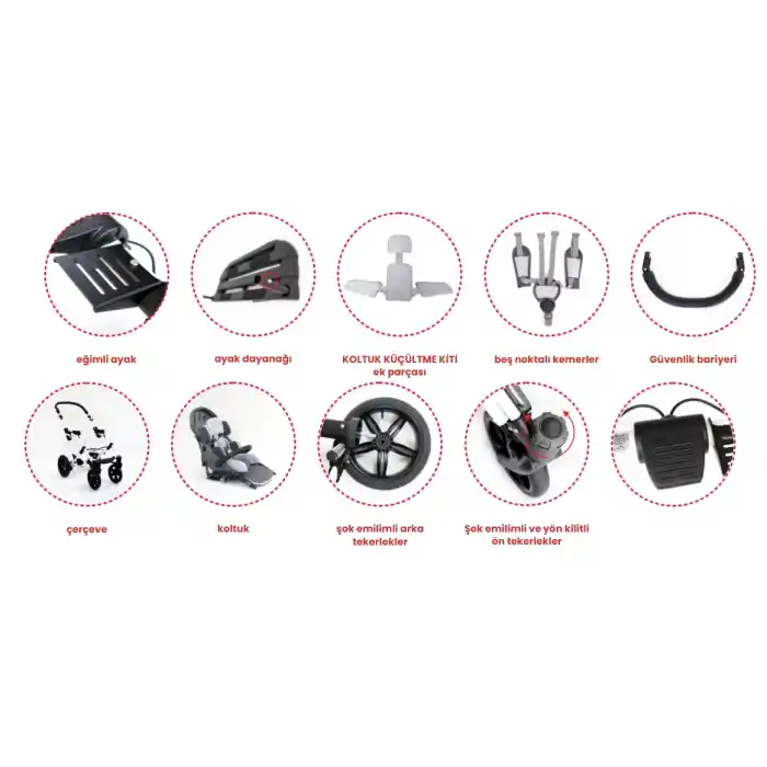 Mywam Mouse Engelli Çocuk Puseti | Tilt Özellikli, Şok Emicili Tekerlekler, Ayarlanabilir Oturma Sistemli, Full Destekli Puseti