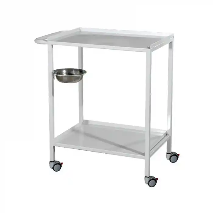 Pansuman Arabası E-250/A | İki Katlı, Antibakteriyel Gövdeli, Antistatik Tekerlekli, İtme Kollu Medikal Taşıma Arabası