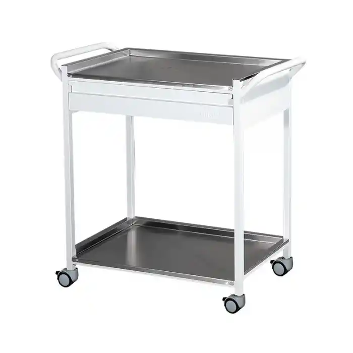 Pansuman ve Cihaz Arabası | Paslanmaz Çelik Üst ve Alt Tezgahlı, Çekmeceli, İtme Kollu, Antistatik Tekerlekli E-235/A