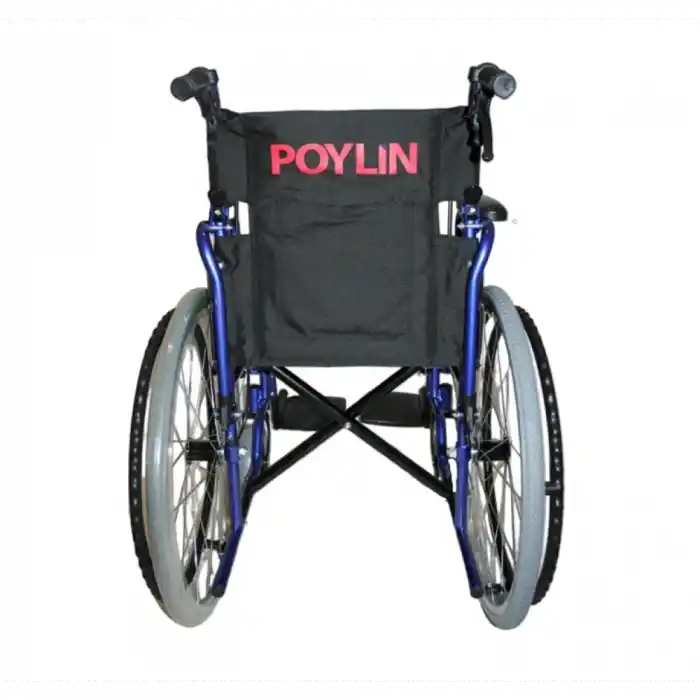 Poylin Özellikli Standart Manuel Tekerlekli Sandalye | Katlanabilir Sırtlı Çelik Şase, Refakatçi Frenli, Antibakteriyel Döşemeli P110