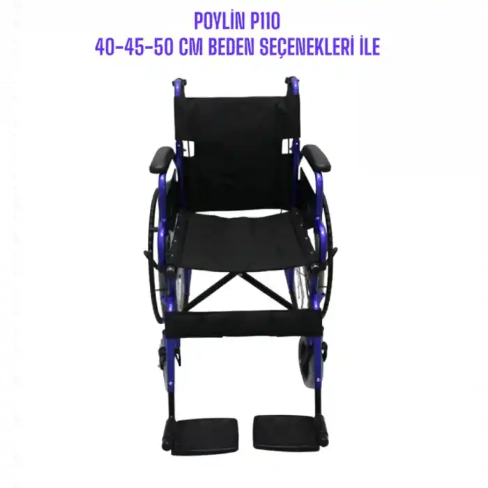 Poylin Özellikli Standart Manuel Tekerlekli Sandalye | Katlanabilir Sırtlı Çelik Şase, Refakatçi Frenli, Antibakteriyel Döşemeli P110