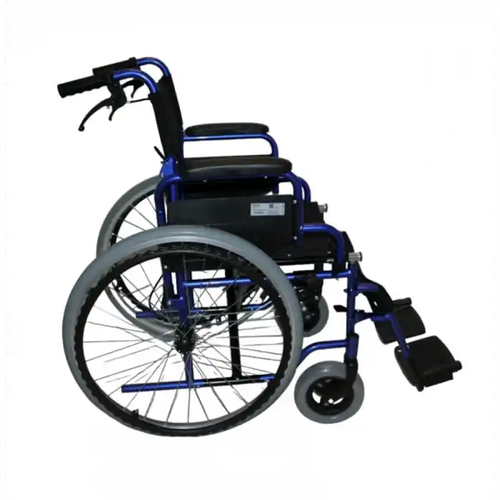 Poylin Özellikli Standart Manuel Tekerlekli Sandalye | Katlanabilir Sırtlı Çelik Şase, Refakatçi Frenli, Antibakteriyel Döşemeli P110