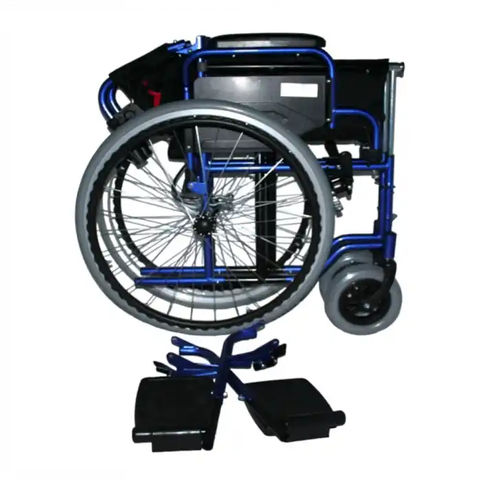 Poylin Özellikli Standart Manuel Tekerlekli Sandalye | Katlanabilir Sırtlı Çelik Şase, Refakatçi Frenli, Antibakteriyel Döşemeli P110