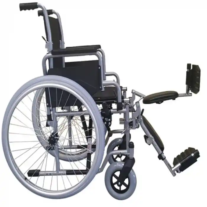 Poylin Manuel Tekerlekli Sandalye | Katlanabilir Sırtlı Çelik Şase, Ayak Kalkar, Bas-Çıkar Tekerlekli, Antibakteriyel Döşemeli P112