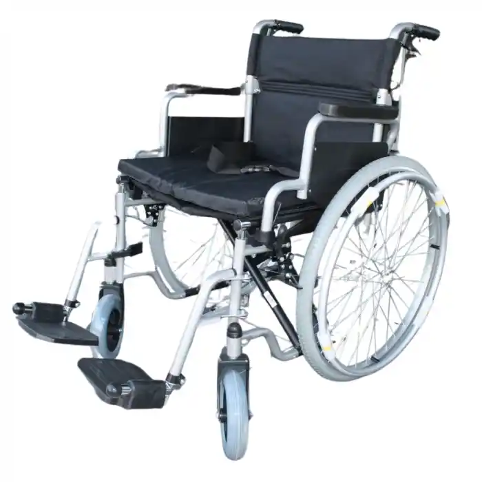 Poylin Refakatçi Frenli Manuel Tekerlekli Sandalye | Katlanabilir Çelik Şase, 50 cm Oturma Genişliği, Antibakteriyel Döşemeli P120