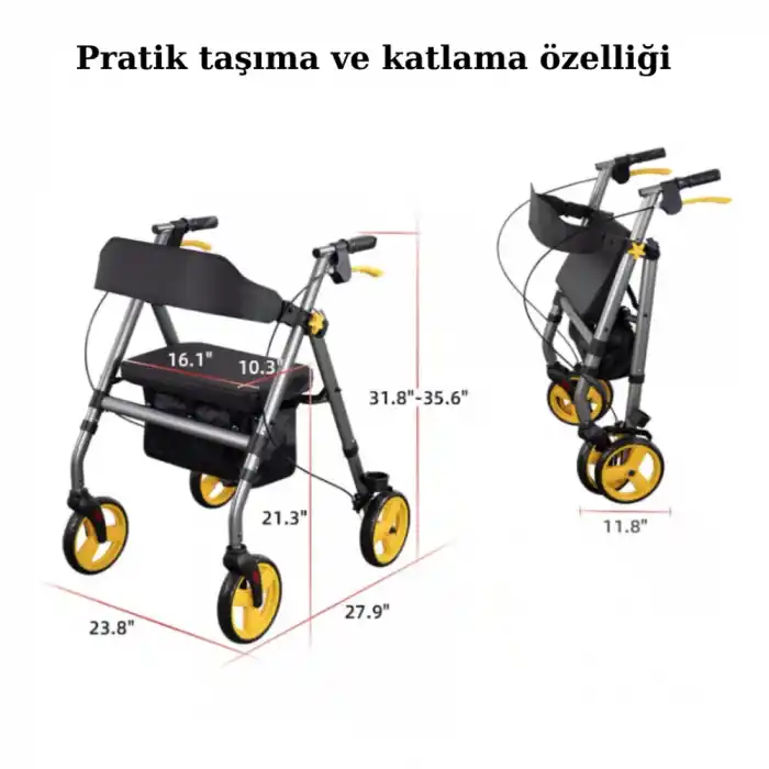 Poylin Ekonomik Rollatör | Katlanabilir Yapı, Oturma Alanı, Frenli Tekerlekli P581