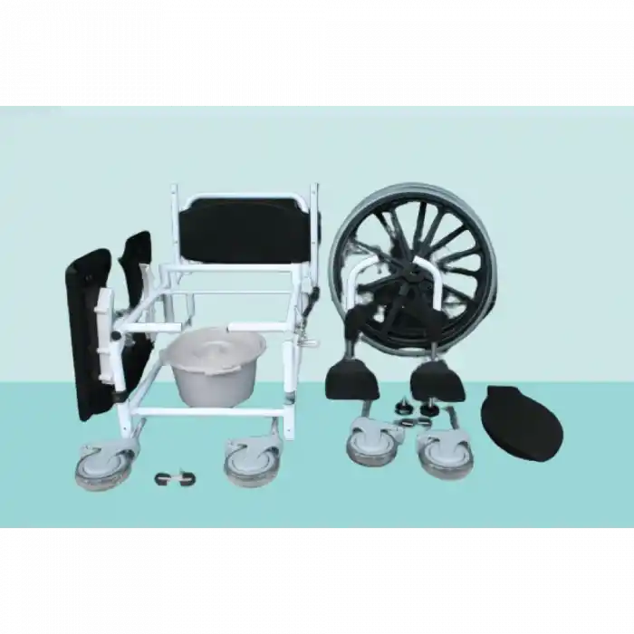 Poylin Banyo ve Tuvalet Sandalyesi | Alüminyum Gövde, Bas-Çıkart Tekerlekli, Hareketli Kolçaklı P617