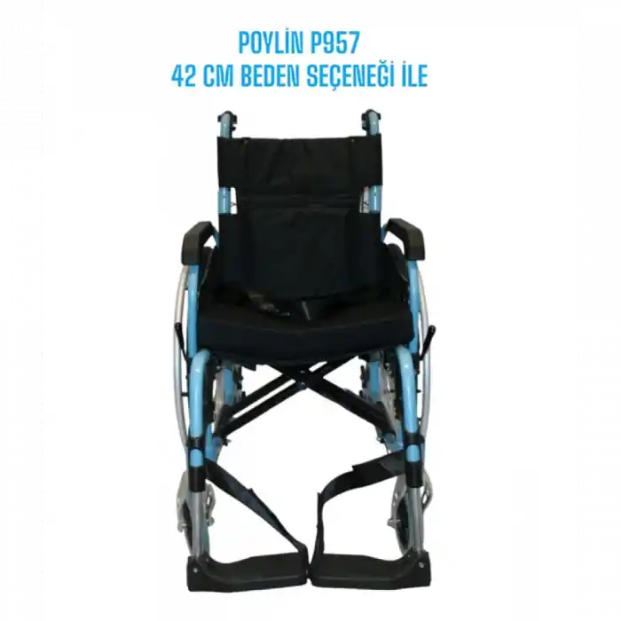 Poylin Alüminyum Hafif Tekerlekli Sandalye | Katlanabilir Çift Makaslı Şase, Çıkarılabilir Teker ve Ayaklık, Anti-Tipper Destekli P957