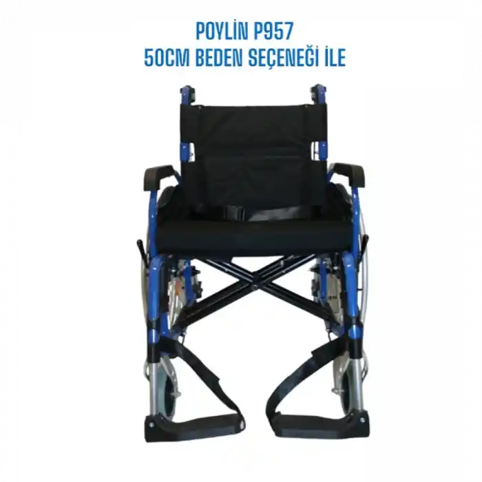 Poylin Alüminyum Hafif Tekerlekli Sandalye | Katlanabilir Çift Makaslı Şase, Çıkarılabilir Teker ve Ayaklık, Anti-Tipper Destekli P957