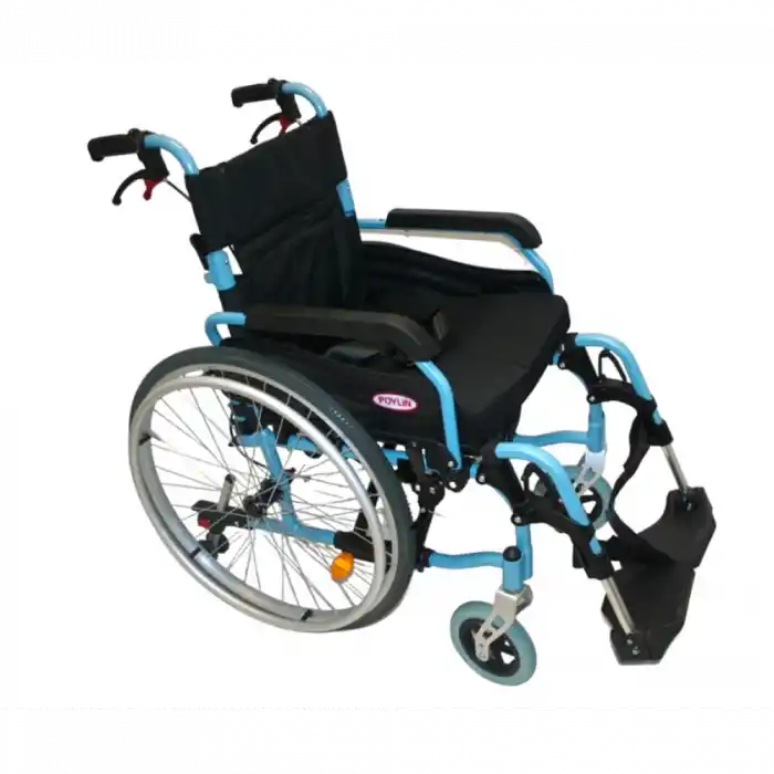Poylin Alüminyum Hafif Tekerlekli Sandalye | Katlanabilir Çift Makaslı Şase, Çıkarılabilir Teker ve Ayaklık, Anti-Tipper Destekli P957