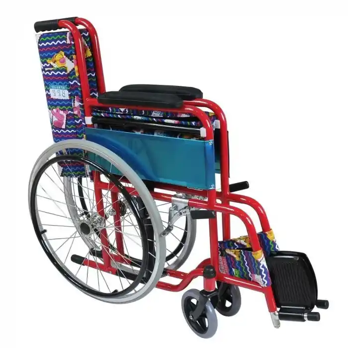 Poylin Çocuk Tekerlekli Sandalye | Katlanabilir Çelik Şase, Renkli Döşeme, Baldır Destekli P970