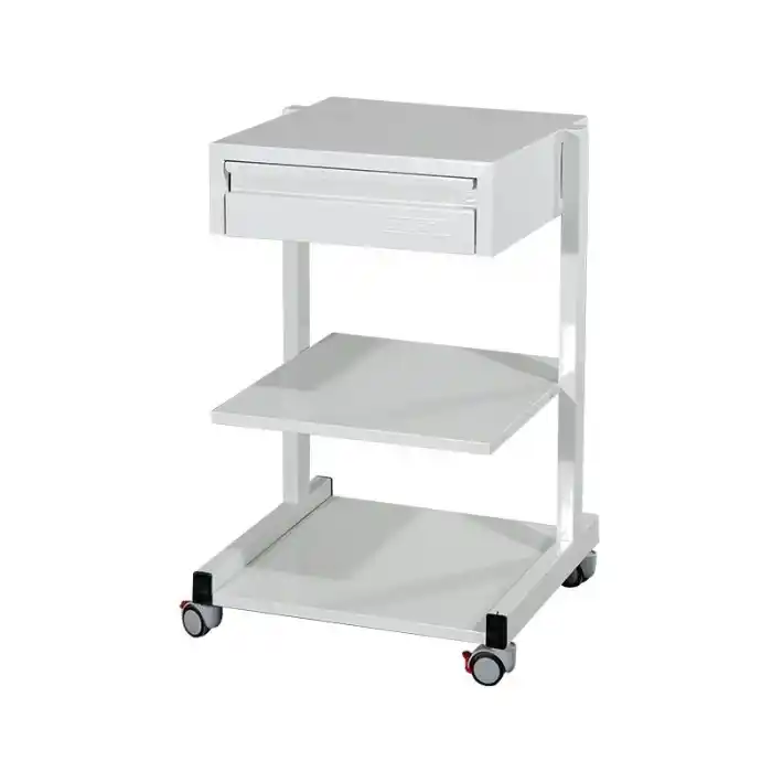 Raflı Ve Çekmeceli Cihaz Arabası | Üç Katlı,Metal Gövde, Antibakteriyel Boyalı, Antistatik Tekerlekli E-234/A