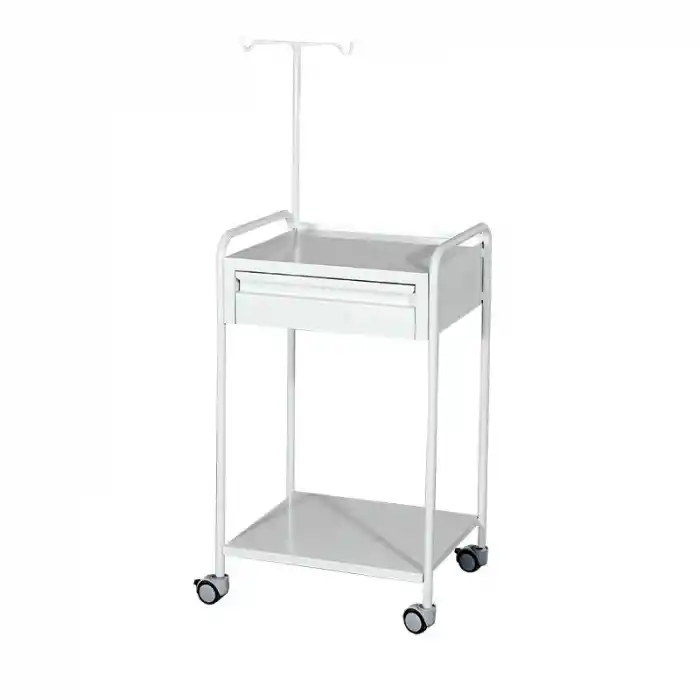 Serum Askılıklı ve Çekmeceli Cihaz Arabası | Metal Gövde, Antibakteriyel Boyalı, Antistatik Tekerlekli E-233/A