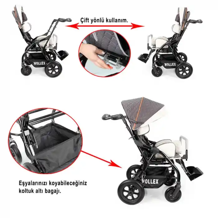 WOLLEX Engelli Puseti | Ayarlanabilir Yapısı ve Katlanabilir Şasesiyle Taşınabilir 8901-16 CP