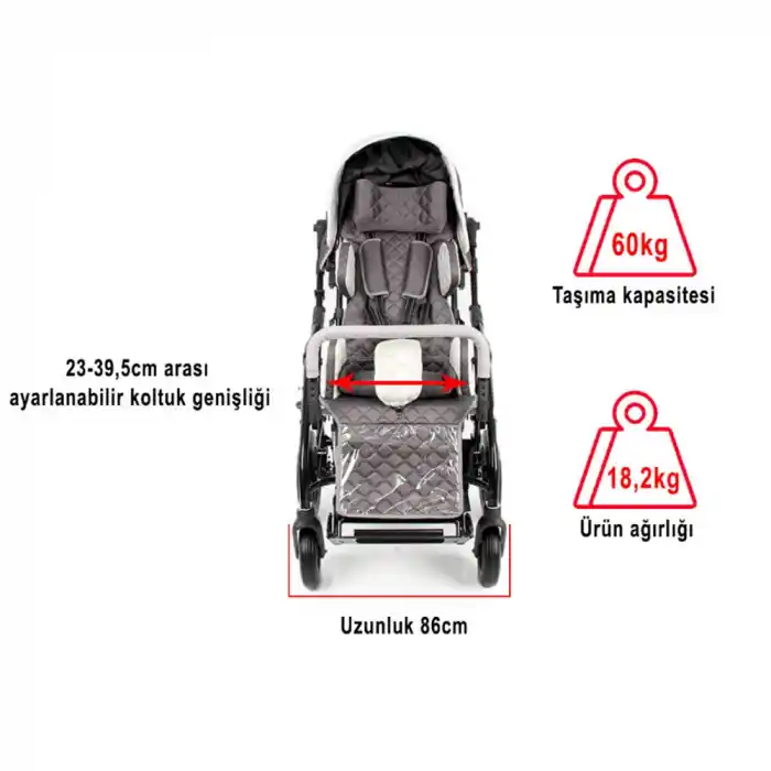 WOLLEX Engelli Puseti | Ayarlanabilir Yapısı ve Katlanabilir Şasesiyle Taşınabilir 8901-16 CP