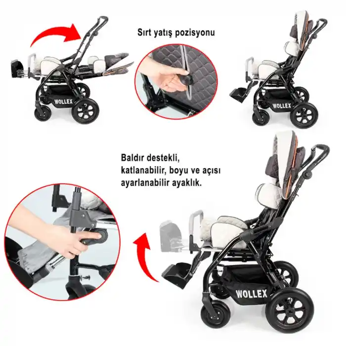 WOLLEX Engelli Puseti | Ayarlanabilir Yapısı ve Katlanabilir Şasesiyle Taşınabilir 8901-16 CP
