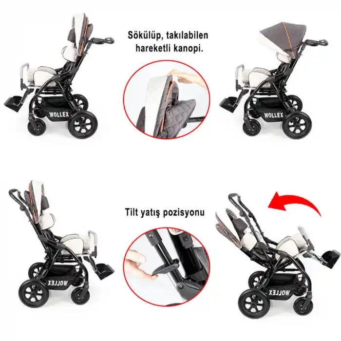WOLLEX Engelli Puseti | Ayarlanabilir Yapısı ve Katlanabilir Şasesiyle Taşınabilir 8901-16 CP