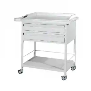 2 Çekmeceli Pansuman Arabası | ABS Tezgahlı, Metal Gövde, Antistatik Tekerlekli E-236