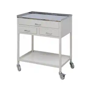 3 Çekmeceli Pansuman ve Cihaz Arabası | Paslanmaz Üst Tezgahlı, Antibakteriyel Metal Gövde, Antistatik Tekerlekli E-238