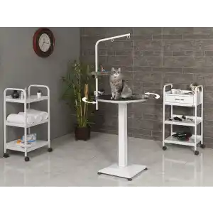 Veteriner Pet Bakım Ve Muayene Masası | Sabit Ayaklı Döner Kauçuk Üst Yüzeyli Tabla 6002