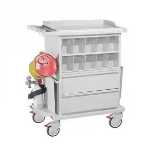 CPR Tahtalı Acil Müdahale Arabası | Metal Gövde, ABS Tezgah, İlaç Gözlü, Elektrik Prizli E-256