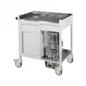 2 Çekmeceli Dolaplı Pansuman Arabası | Paslanmaz Çelik Tezgahlı Trommelli Medikal Servis Ünitesi E-254