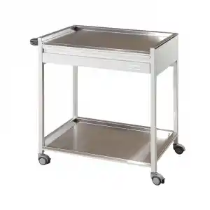 Paslanmaz Çelik Raflı Cihaz ve Pansuman Arabası | Paslanmaz Üst ve Alt Tezgahlı, Çekmeceli, Antibakteriyel Gövdeli, İtme Kollu E-237/B