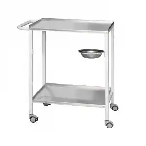 Paslanmaz Çelik Tek Taslı Pansuman Arabası | Paslanmaz Üst ve Alt Tezgahlı, Antibakteriyel Metal Gövde, Antistatik Tekerlekli, İtme Kollu E-252