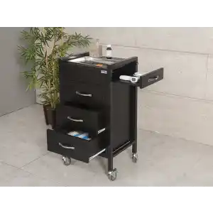 Regal Cihaz Taşıma Ve Setup Sehpası Siyah | 4 Çekmeceli Paslanmaz Küvetli Metal Gövde Kasa 4082