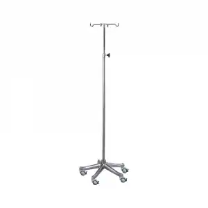 Serum Askısı | 4 Kancalı Nikelajlı Askı, Döküm Ayaklı, Gümüş Renk Antistatik Tekerlekli E-288