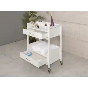 Teos Cihaz Taşıma Ve Setup Sehpası Beyaz | 2 Çekmeceli Bardaklıklı Metal Gövde, Frenli Tekerli 4071
