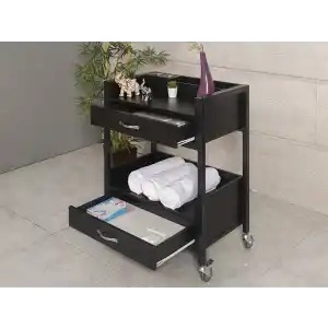 Teos Cihaz Taşıma Ve Setup Sehpası Siyah | 2 Çekmeceli Bardaklıklı Metal Gövde, Frenli Tekerli 4072