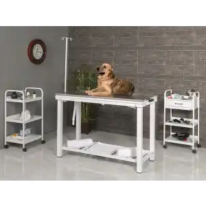 Veteriner Ameliyat ve Operasyon Masası | Ekstra Sağlam Sabit Ayaklı Paslanmaz Üst Tablalı Yeni 6103