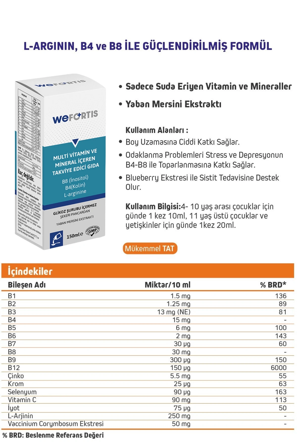 Multi Vitamin Ve Minarel İçeren Takviye Edici Gıda 150ML