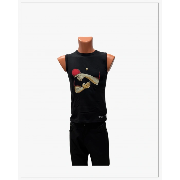 Backhand Servis Baskılı Sıfır Kol Tişört