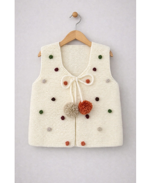 Zenessa El Örgüsü Ponpon Detaylı Bebek Yeleği