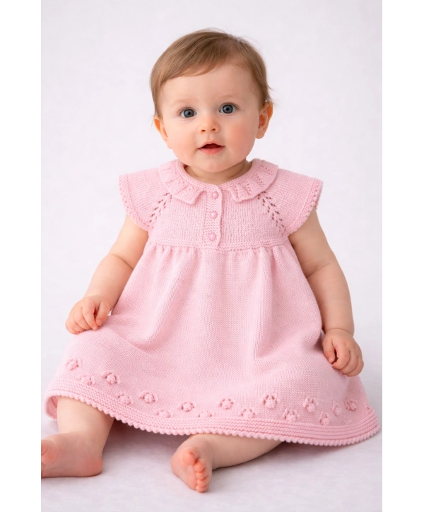 Zenessa El Örgüsü Fırfır Yakalı Kız Bebek Elbise