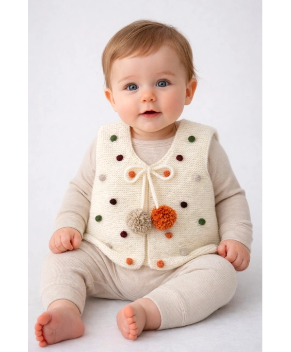 Zenessa El Örgüsü Ponpon Detaylı Bebek Yeleği