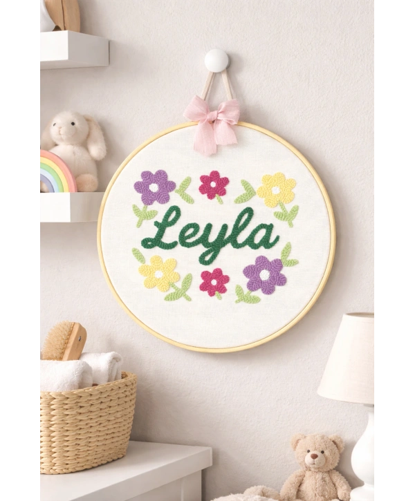 Çiçek Temalı Punch Nakış – Kişiye Özel Duvar Panosu