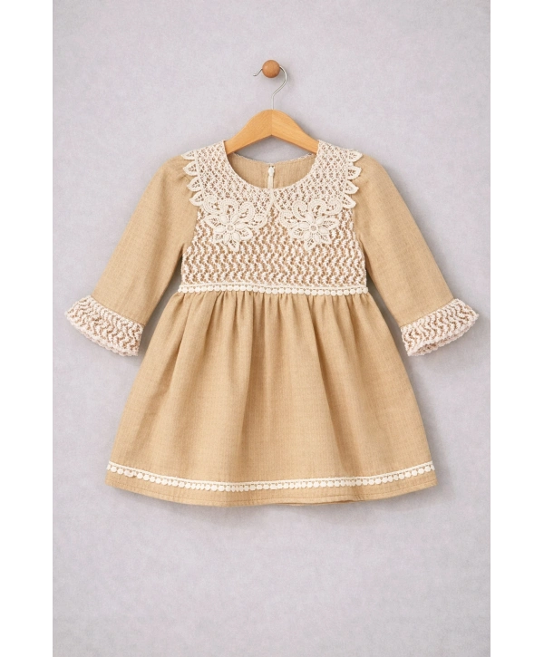 Zenessa Dantel Detaylı Keten Kız Elbise
