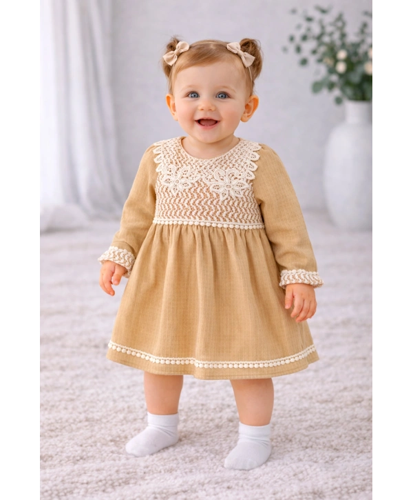 Zenessa Dantel Detaylı Keten Kız Elbise