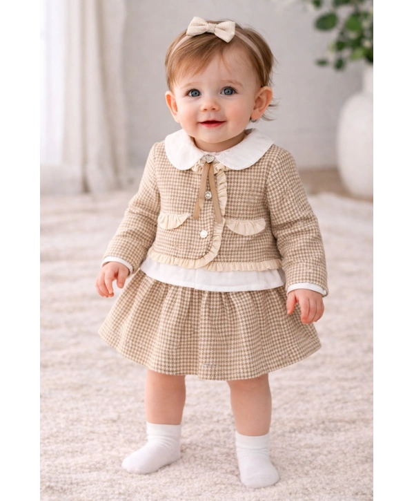 Zenessa Kazayağı Desenli Etek Ceket 3’lü Kız Takım