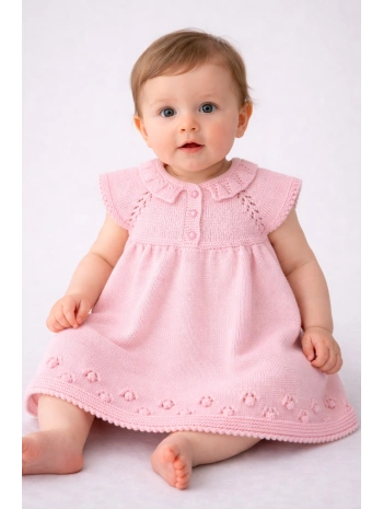 Zenessa El Örgüsü Fırfır Yakalı Kız Bebek Elbise