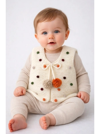 Zenessa El Örgüsü Ponpon Detaylı Bebek Yeleği