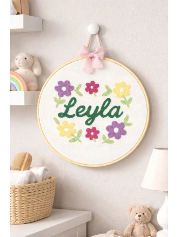 Çiçek Temalı Punch Nakış – Kişiye Özel Duvar Panosu