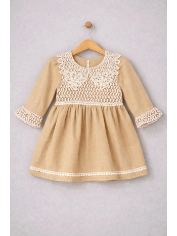 Zenessa Dantel Detaylı Keten Kız Elbise