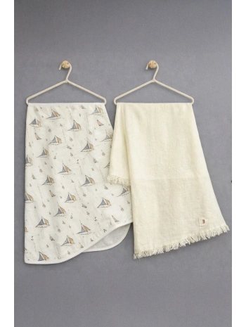 Zenessa Sailboat Müslin ve Pamuk Battaniye Seti (Emzik Tutacağı Hediye)