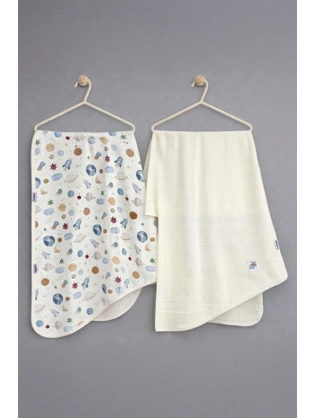Zenessa Space Müslin ve Pamuk Battaniye Seti (Emzik Tutacağı Hediye)